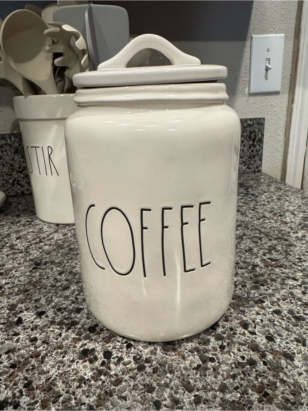 Rae Dunn Ceramic Coffee Canister - White Coffee Storage Jar - Picture 1 of 1